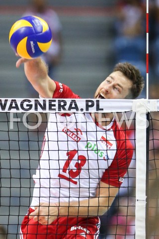  01.08.2019 KRAKOW (TAURON ARENA) <br />
XVII MEMORIAL HUBERTA JERZEGO WAGNERA <br />
MECZ POLSKA - SERBIA ( MATCH POLAND - SERBIA ) <br />
N/Z MICHAL KUBIAK SYLWETKA ATAK <br />
 