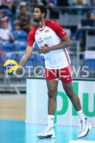  01.08.2019 KRAKOW (TAURON ARENA) <br />
XVII MEMORIAL HUBERTA JERZEGO WAGNERA <br />
MECZ POLSKA - SERBIA ( MATCH POLAND - SERBIA ) <br />
N/Z WILFREDO LEON SYLWETKA <br />
 