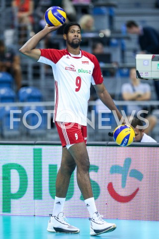  01.08.2019 KRAKOW (TAURON ARENA) <br />
XVII MEMORIAL HUBERTA JERZEGO WAGNERA <br />
MECZ POLSKA - SERBIA ( MATCH POLAND - SERBIA ) <br />
N/Z WILFREDO LEON SYLWETKA <br />
 