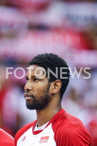  01.08.2019 KRAKOW (TAURON ARENA) <br />
XVII MEMORIAL HUBERTA JERZEGO WAGNERA <br />
MECZ POLSKA - SERBIA ( MATCH POLAND - SERBIA ) <br />
N/Z WILFREDO LEON SYLWETKA <br />
 