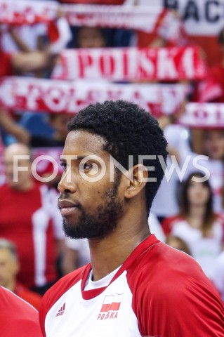  01.08.2019 KRAKOW (TAURON ARENA) <br />
XVII MEMORIAL HUBERTA JERZEGO WAGNERA <br />
MECZ POLSKA - SERBIA ( MATCH POLAND - SERBIA ) <br />
N/Z WILFREDO LEON SYLWETKA KIBICE GLOWKA <br />
 