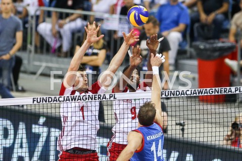  01.08.2019 KRAKOW (TAURON ARENA) <br />
XVII MEMORIAL HUBERTA JERZEGO WAGNERA <br />
MECZ POLSKA - SERBIA ( MATCH POLAND - SERBIA ) <br />
N/Z PIOTR NOWAKOWSKI WILFREDO LEON BLOK ALEKSANDAR ATANASIJEVIC <br />
 