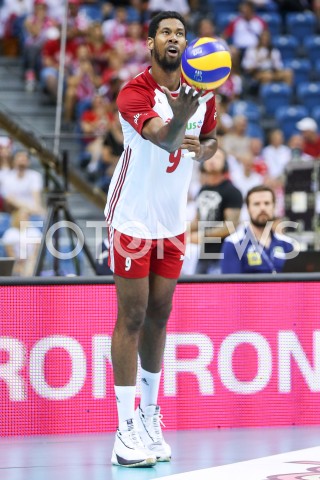  01.08.2019 KRAKOW (TAURON ARENA) <br />
XVII MEMORIAL HUBERTA JERZEGO WAGNERA <br />
MECZ POLSKA - SERBIA ( MATCH POLAND - SERBIA ) <br />
N/Z WILFREDO LEON SYLWETKA <br />
 