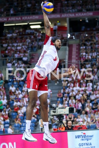  01.08.2019 KRAKOW (TAURON ARENA) <br />
XVII MEMORIAL HUBERTA JERZEGO WAGNERA <br />
MECZ POLSKA - SERBIA ( MATCH POLAND - SERBIA ) <br />
N/Z WILFREDO LEON SYLWETKA<br />
 