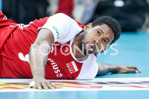  02.08.2019 KRAKOW (TAURON ARENA) <br />
XVII MEMORIAL HUBERTA JERZEGO WAGNERA <br />
MECZ POLSKA - BRAZYLIA ( MATCH POLAND - BRAZIL ) <br />
N/Z WILFREDO LEON SYLWETKA <br />
 