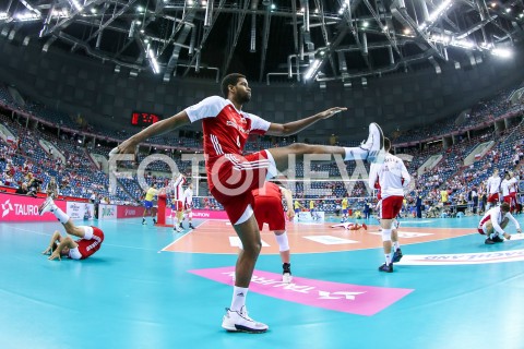  02.08.2019 KRAKOW (TAURON ARENA) <br />
XVII MEMORIAL HUBERTA JERZEGO WAGNERA <br />
MECZ POLSKA - BRAZYLIA ( MATCH POLAND - BRAZIL ) <br />
N/Z WILFREDO LEON SYLWETKA ROZGRZEWKA <br />
 