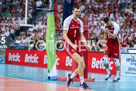  02.08.2019 KRAKOW (TAURON ARENA) <br />
XVII MEMORIAL HUBERTA JERZEGO WAGNERA <br />
MECZ POLSKA - BRAZYLIA ( MATCH POLAND - BRAZIL ) <br />
N/Z MACIEJ MUZAJ FABIAN DRZYZGA RADOSC EMOCJE SYLWETKA <br />
 