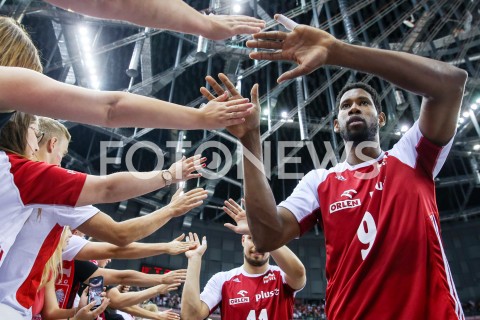  02.08.2019 KRAKOW (TAURON ARENA) <br />
XVII MEMORIAL HUBERTA JERZEGO WAGNERA <br />
MECZ POLSKA - BRAZYLIA ( MATCH POLAND - BRAZIL ) <br />
N/Z WILFREDO LEON KIBICE PIATKI PODZIEKOWANIE DOPING<br />
 