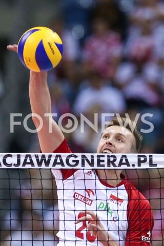  03.08.2019 KRAKOW (TAURON ARENA) <br />
XVII MEMORIAL HUBERTA JERZEGO WAGNERA <br />
MECZ POLSKA - FINLANDIA ( MATCH POLAND - FINDLAND ) <br />
N/Z MATEUSZ BIENIEK SYLWETKA ATAK <br />
 