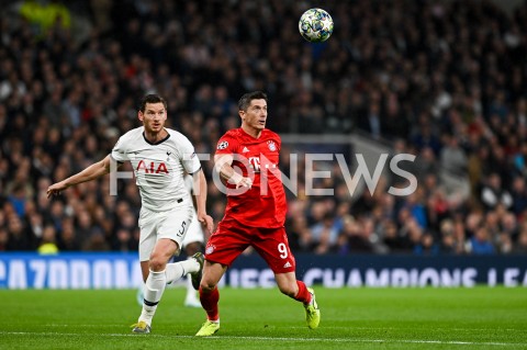  01.10.2019 - LONDYN<br />
PILKA NOZNA - MECZ FAZY GRUPOWEJ LIGI MISTRZOW<br />
TOTTENHAM HOTSPUR - BAYERN MONACHIUM<br />
Football - Champions League Group B match<br />
(Tottenham Hotspur - Bayern Munich)<br />
N/Z JAN VERTONGHEN ROBERT LEWANDOWSKI<br />
 