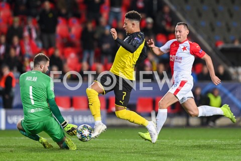  02.10.2019 - PRAGA<br />
PILKA NOZNA - MECZ FAZY GRUPOWEJ LIGI MISTRZOW<br />
SLAVIA PRAGA - BORUSSIA DORTMUND<br />
Football - Champions League Group F match<br />
(Slavia Prague - Borussia Dortmund)<br />
N/Z ONDREJ KOLAR JADON SANCHO JAN BORIL<br />
 