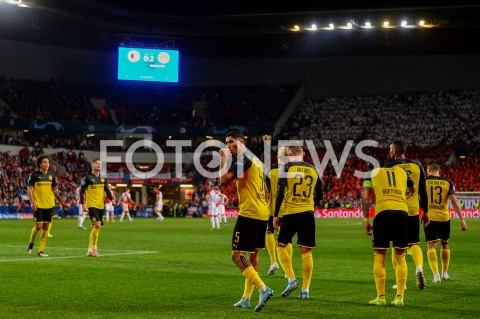  02.10.2019 - PRAGA<br />
PILKA NOZNA - MECZ FAZY GRUPOWEJ LIGI MISTRZOW<br />
SLAVIA PRAGA - BORUSSIA DORTMUND<br />
Football - Champions League Group F match<br />
(Slavia Prague - Borussia Dortmund)<br />
N/Z ACHRAF HAKIMI RADOSC BRAMKA GOL NA 0:2<br />
 