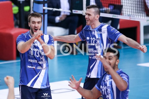  30.10.2019 RZESZOW <br />
SIATKOWKA MEZCZYZN <br />
PLUSLIGA SEZON 2019/2020 <br />
PLUS LIGA POLISH MEN VOLLEYBALL LEAGUE <br />
MECZ ASSECO RESOVIA - MKS SLEPSK MALOW SUWALKI <br />
N/Z JAKUB ROHNKA LUKASZ RUDZEWICZ RADOSC EMOCJE <br />
 