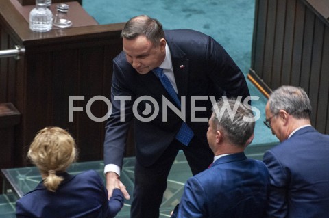  12.11.2019 WARSZAWA SEJM<br />
INAUGURACYJNE POSIEDZENIE IX KADENCJI SEJMU<br />
N/Z PREZYDENT ANDRZEJ DUDA BARBARA NOWACKA WLODZIMIERZ CZARZASTY<br />
 