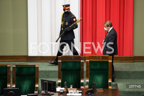  06.08.2020 WARSZAWA SEJM <br />
ZAPRZYSIEZENIE PREZYDENTA RP ANDRZEJA DUDY PRZED ZGROMADZENIEM NARODOWYM NA II KADENCJE <br />
Poland's President Andrzej Duda swearing-in ceremony in Warsaw<br />
N/Z STRAZ MARSZALKOWSKA<br />
 