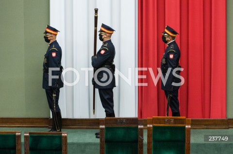  06.08.2020 WARSZAWA SEJM <br />
ZAPRZYSIEZENIE PREZYDENTA RP ANDRZEJA DUDY PRZED ZGROMADZENIEM NARODOWYM NA II KADENCJE <br />
Poland's President Andrzej Duda swearing-in ceremony in Warsaw<br />
N/Z STRAZ MARSZALKOWSKA LASKA MARSZALKOWSKA<br />
 