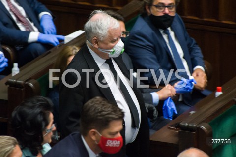  06.08.2020 WARSZAWA SEJM <br />
ZAPRZYSIEZENIE PREZYDENTA RP ANDRZEJA DUDY PRZED ZGROMADZENIEM NARODOWYM NA II KADENCJE <br />
Poland's President Andrzej Duda swearing-in ceremony in Warsaw<br />
N/Z JAROSLAW KACZYNSKI<br />
 