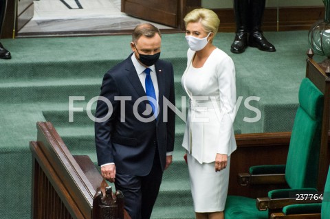  06.08.2020 WARSZAWA SEJM <br />
ZAPRZYSIEZENIE PREZYDENTA RP ANDRZEJA DUDY PRZED ZGROMADZENIEM NARODOWYM NA II KADENCJE <br />
Poland's President Andrzej Duda swearing-in ceremony in Warsaw<br />
N/Z PREZYDENT RP ANDRZEJ DUDA Z ZONA AGATA KORNHAUSER DUDA <br />
 