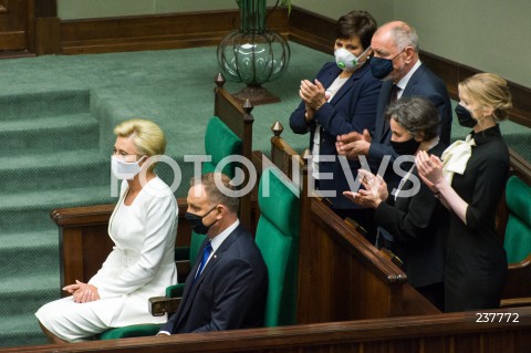  06.08.2020 WARSZAWA SEJM <br />
ZAPRZYSIEZENIE PREZYDENTA RP ANDRZEJA DUDY PRZED ZGROMADZENIEM NARODOWYM NA II KADENCJE <br />
Poland's President Andrzej Duda swearing-in ceremony in Warsaw<br />
N/Z PREZYDENT RP ANDRZEJ DUDA Z ZONA AGATA KORNHAUSER DUDA RODZINA CORKA KINGA DUDA MATKA JANINA MILEWSKA DUDA OJCIEC JAN TADEUSZ DUDA HALINA SZYMANSKA<br />
 