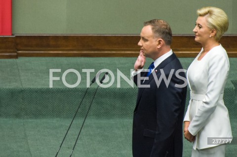  06.08.2020 WARSZAWA SEJM <br />
ZAPRZYSIEZENIE PREZYDENTA RP ANDRZEJA DUDY PRZED ZGROMADZENIEM NARODOWYM NA II KADENCJE <br />
Poland's President Andrzej Duda swearing-in ceremony in Warsaw<br />
N/Z PREZYDENT RP ANDRZEJ DUDA Z ZONA AGATA KORNHAUSER DUDA SLUBOWANIE<br />
 