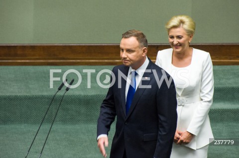  06.08.2020 WARSZAWA SEJM <br />
ZAPRZYSIEZENIE PREZYDENTA RP ANDRZEJA DUDY PRZED ZGROMADZENIEM NARODOWYM NA II KADENCJE <br />
Poland's President Andrzej Duda swearing-in ceremony in Warsaw<br />
N/Z PREZYDENT RP ANDRZEJ DUDA Z ZONA AGATA KORNHAUSER DUDA<br />
 