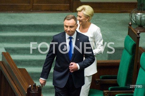  06.08.2020 WARSZAWA SEJM <br />
ZAPRZYSIEZENIE PREZYDENTA RP ANDRZEJA DUDY PRZED ZGROMADZENIEM NARODOWYM NA II KADENCJE <br />
Poland's President Andrzej Duda swearing-in ceremony in Warsaw<br />
N/Z PREZYDENT RP ANDRZEJ DUDA Z ZONA AGATA KORNHAUSER DUDA<br />
 