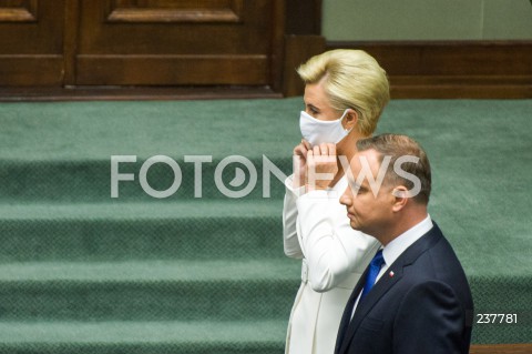  06.08.2020 WARSZAWA SEJM <br />
ZAPRZYSIEZENIE PREZYDENTA RP ANDRZEJA DUDY PRZED ZGROMADZENIEM NARODOWYM NA II KADENCJE <br />
Poland's President Andrzej Duda swearing-in ceremony in Warsaw<br />
N/Z PREZYDENT RP ANDRZEJ DUDA Z ZONA AGATA KORNHAUSER DUDA<br />
 