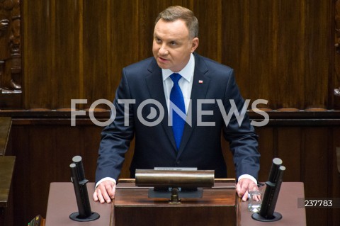  06.08.2020 WARSZAWA SEJM <br />
ZAPRZYSIEZENIE PREZYDENTA RP ANDRZEJA DUDY PRZED ZGROMADZENIEM NARODOWYM NA II KADENCJE <br />
Poland's President Andrzej Duda swearing-in ceremony in Warsaw<br />
N/Z PREZYDENT RP ANDRZEJ DUDA PRZEMOWIENIE<br />
 