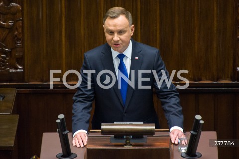  06.08.2020 WARSZAWA SEJM <br />
ZAPRZYSIEZENIE PREZYDENTA RP ANDRZEJA DUDY PRZED ZGROMADZENIEM NARODOWYM NA II KADENCJE <br />
Poland's President Andrzej Duda swearing-in ceremony in Warsaw<br />
N/Z PREZYDENT RP ANDRZEJ DUDA PRZEMOWIENIE<br />
 