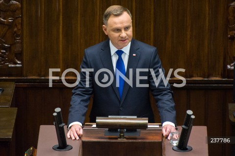  06.08.2020 WARSZAWA SEJM <br />
ZAPRZYSIEZENIE PREZYDENTA RP ANDRZEJA DUDY PRZED ZGROMADZENIEM NARODOWYM NA II KADENCJE <br />
Poland's President Andrzej Duda swearing-in ceremony in Warsaw<br />
N/Z PREZYDENT RP ANDRZEJ DUDA PRZEMOWIENIE<br />
 