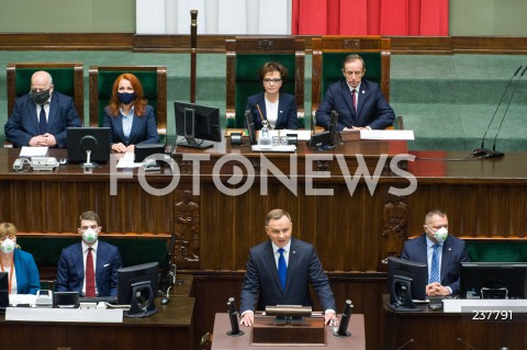  06.08.2020 WARSZAWA SEJM <br />
ZAPRZYSIEZENIE PREZYDENTA RP ANDRZEJA DUDY PRZED ZGROMADZENIEM NARODOWYM NA II KADENCJE <br />
Poland's President Andrzej Duda swearing-in ceremony in Warsaw<br />
N/Z PREZYDENT RP ANDRZEJ DUDA PRZEMOWIENIE MARSZALEK ELZBIETA WITEK TOMASZ GRODZKI AGNIESZKA KACZMARSKA<br />
 