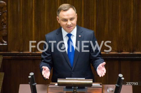  06.08.2020 WARSZAWA SEJM <br />
ZAPRZYSIEZENIE PREZYDENTA RP ANDRZEJA DUDY PRZED ZGROMADZENIEM NARODOWYM NA II KADENCJE <br />
Poland's President Andrzej Duda swearing-in ceremony in Warsaw<br />
N/Z PREZYDENT RP ANDRZEJ DUDA PRZEMOWIENIE<br />
 