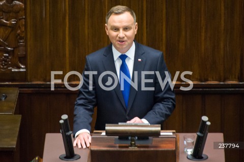  06.08.2020 WARSZAWA SEJM <br />
ZAPRZYSIEZENIE PREZYDENTA RP ANDRZEJA DUDY PRZED ZGROMADZENIEM NARODOWYM NA II KADENCJE <br />
Poland's President Andrzej Duda swearing-in ceremony in Warsaw<br />
N/Z PREZYDENT RP ANDRZEJ DUDA PRZEMOWIENIE<br />
 