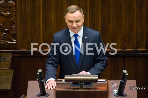  06.08.2020 WARSZAWA SEJM <br />
ZAPRZYSIEZENIE PREZYDENTA RP ANDRZEJA DUDY PRZED ZGROMADZENIEM NARODOWYM NA II KADENCJE <br />
Poland's President Andrzej Duda swearing-in ceremony in Warsaw<br />
N/Z PREZYDENT RP ANDRZEJ DUDA PRZEMOWIENIE<br />
 