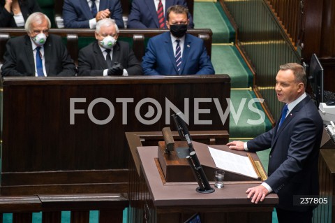  06.08.2020 WARSZAWA SEJM <br />
ZAPRZYSIEZENIE PREZYDENTA RP ANDRZEJA DUDY PRZED ZGROMADZENIEM NARODOWYM NA II KADENCJE <br />
Poland's President Andrzej Duda swearing-in ceremony in Warsaw<br />
N/Z PREZYDENT RP ANDRZEJ DUDA PRZEMOWIENIE JAROSLAW KACZYNSKI MARIUSZ BLASZCZAK RYSZARD TERLECKI <br />
 