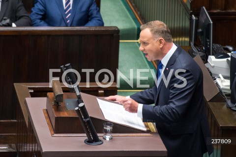  06.08.2020 WARSZAWA SEJM <br />
ZAPRZYSIEZENIE PREZYDENTA RP ANDRZEJA DUDY PRZED ZGROMADZENIEM NARODOWYM NA II KADENCJE <br />
Poland's President Andrzej Duda swearing-in ceremony in Warsaw<br />
N/Z PREZYDENT RP ANDRZEJ DUDA PRZEMOWIENIE<br />
 