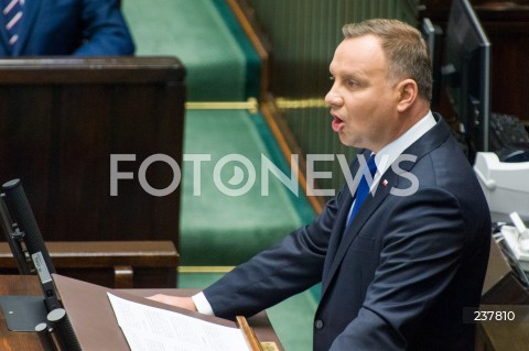  06.08.2020 WARSZAWA SEJM <br />
ZAPRZYSIEZENIE PREZYDENTA RP ANDRZEJA DUDY PRZED ZGROMADZENIEM NARODOWYM NA II KADENCJE <br />
Poland's President Andrzej Duda swearing-in ceremony in Warsaw<br />
N/Z PREZYDENT RP ANDRZEJ DUDA PRZEMOWIENIE<br />
 