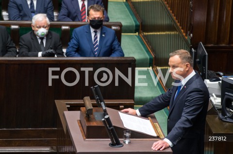  06.08.2020 WARSZAWA SEJM <br />
ZAPRZYSIEZENIE PREZYDENTA RP ANDRZEJA DUDY PRZED ZGROMADZENIEM NARODOWYM NA II KADENCJE <br />
Poland's President Andrzej Duda swearing-in ceremony in Warsaw<br />
N/Z PREZYDENT RP ANDRZEJ DUDA PRZEMOWIENIE JAROSLAW KACZYNSKI MARIUSZ BLASZCZAK<br />
 