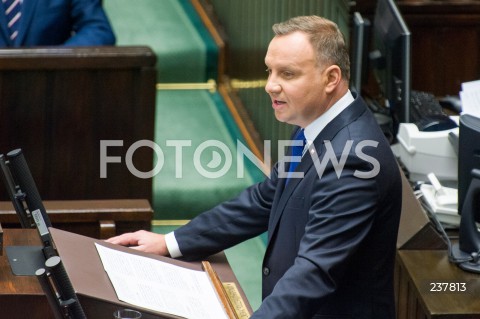  06.08.2020 WARSZAWA SEJM <br />
ZAPRZYSIEZENIE PREZYDENTA RP ANDRZEJA DUDY PRZED ZGROMADZENIEM NARODOWYM NA II KADENCJE <br />
Poland's President Andrzej Duda swearing-in ceremony in Warsaw<br />
N/Z PREZYDENT RP ANDRZEJ DUDA PRZEMOWIENIE<br />
 