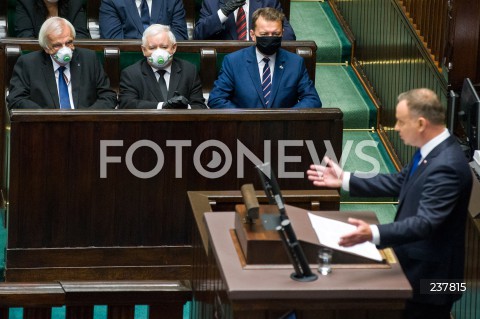  06.08.2020 WARSZAWA SEJM <br />
ZAPRZYSIEZENIE PREZYDENTA RP ANDRZEJA DUDY PRZED ZGROMADZENIEM NARODOWYM NA II KADENCJE <br />
Poland's President Andrzej Duda swearing-in ceremony in Warsaw<br />
N/Z PREZYDENT RP ANDRZEJ DUDA PRZEMOWIENIE JAROSLAW KACZYNSKI MARIUSZ BLASZCZAK RYSZARD TERLECKI <br />
 