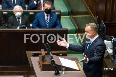  06.08.2020 WARSZAWA SEJM <br />
ZAPRZYSIEZENIE PREZYDENTA RP ANDRZEJA DUDY PRZED ZGROMADZENIEM NARODOWYM NA II KADENCJE <br />
Poland's President Andrzej Duda swearing-in ceremony in Warsaw<br />
N/Z PREZYDENT RP ANDRZEJ DUDA PRZEMOWIENIE JAROSLAW KACZYNSKI MARIUSZ BLASZCZAK <br />
 