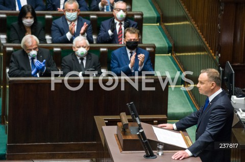  06.08.2020 WARSZAWA SEJM <br />
ZAPRZYSIEZENIE PREZYDENTA RP ANDRZEJA DUDY PRZED ZGROMADZENIEM NARODOWYM NA II KADENCJE <br />
Poland's President Andrzej Duda swearing-in ceremony in Warsaw<br />
N/Z PREZYDENT RP ANDRZEJ DUDA PRZEMOWIENIE JAROSLAW KACZYNSKI MARIUSZ BLASZCZAK RYSZARD TERLECKI <br />
 