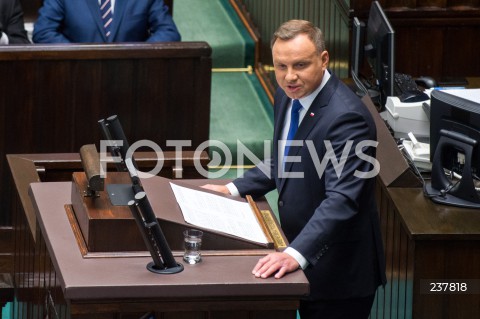  06.08.2020 WARSZAWA SEJM <br />
ZAPRZYSIEZENIE PREZYDENTA RP ANDRZEJA DUDY PRZED ZGROMADZENIEM NARODOWYM NA II KADENCJE <br />
Poland's President Andrzej Duda swearing-in ceremony in Warsaw<br />
N/Z PREZYDENT RP ANDRZEJ DUDA PRZEMOWIENIE<br />
 