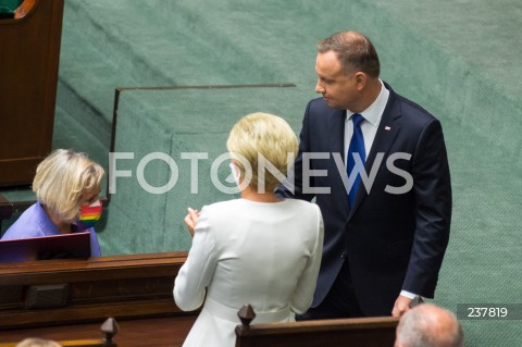  06.08.2020 WARSZAWA SEJM <br />
ZAPRZYSIEZENIE PREZYDENTA RP ANDRZEJA DUDY PRZED ZGROMADZENIEM NARODOWYM NA II KADENCJE <br />
Poland's President Andrzej Duda swearing-in ceremony in Warsaw<br />
N/Z PREZYDENT RP ANDRZEJ DUDA TECZOWA MASECZKA AGATA KORNHAUSER DUDA<br />
 