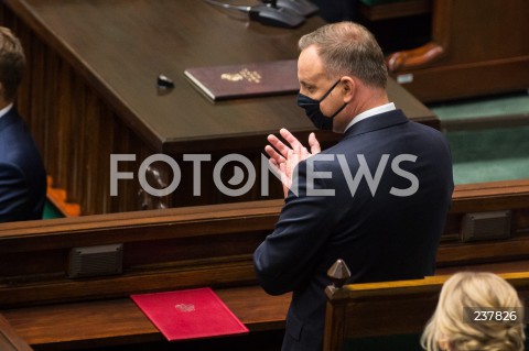  06.08.2020 WARSZAWA SEJM <br />
ZAPRZYSIEZENIE PREZYDENTA RP ANDRZEJA DUDY PRZED ZGROMADZENIEM NARODOWYM NA II KADENCJE <br />
Poland's President Andrzej Duda swearing-in ceremony in Warsaw<br />
N/Z PREZYDENT RP ANDRZEJ DUDA <br />
 