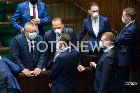  06.08.2020 WARSZAWA SEJM <br />
ZAPRZYSIEZENIE PREZYDENTA RP ANDRZEJA DUDY PRZED ZGROMADZENIEM NARODOWYM NA II KADENCJE <br />
Poland's President Andrzej Duda swearing-in ceremony in Warsaw<br />
N/Z PREMIER MATEUSZ MORAWIECKI ANDRZEJ ADAMCZYK  RAFAL WEBER PAWEL SZEFERNAKER<br />
 