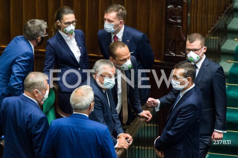  06.08.2020 WARSZAWA SEJM <br />
ZAPRZYSIEZENIE PREZYDENTA RP ANDRZEJA DUDY PRZED ZGROMADZENIEM NARODOWYM NA II KADENCJE <br />
Poland's President Andrzej Duda swearing-in ceremony in Warsaw<br />
N/Z PREMIER MATEUSZ MORAWIECKI ANDRZEJ ADAMCZYK  RAFAL WEBER PAWEL SZEFERNAKER<br />
 