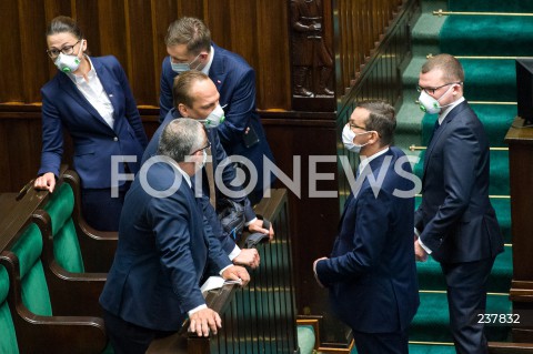  06.08.2020 WARSZAWA SEJM <br />
ZAPRZYSIEZENIE PREZYDENTA RP ANDRZEJA DUDY PRZED ZGROMADZENIEM NARODOWYM NA II KADENCJE <br />
Poland's President Andrzej Duda swearing-in ceremony in Warsaw<br />
N/Z PREMIER MATEUSZ MORAWIECKI ANDRZEJ ADAMCZYK  RAFAL WEBER PAWEL SZEFERNAKER<br />
 