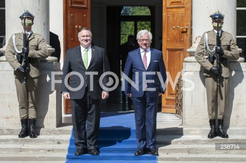  15.08.2020 WARSZAWA <br />
WIZYTA SEKRETARZA STANU USA W WARSZAWIE <br />
SPOTKANIE SEKRETARZA STANU USA Z MINISTREM SPRAW ZAGRANICZNYCH POLSKI<br />
N/Z MIKE POMPEO JACEK CZAPUTOWICZ<br />
 