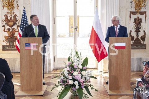  15.08.2020 WARSZAWA <br />
WIZYTA SEKRETARZA STANU USA W WARSZAWIE <br />
SPOTKANIE SEKRETARZA STANU USA Z MINISTREM SPRAW ZAGRANICZNYCH POLSKI<br />
N/Z MIKE POMPEO JACEK CZAPUTOWICZ<br />
 